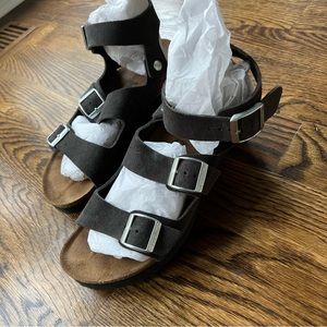Birkenstock gladiator style wedge sandals grey Sz 41